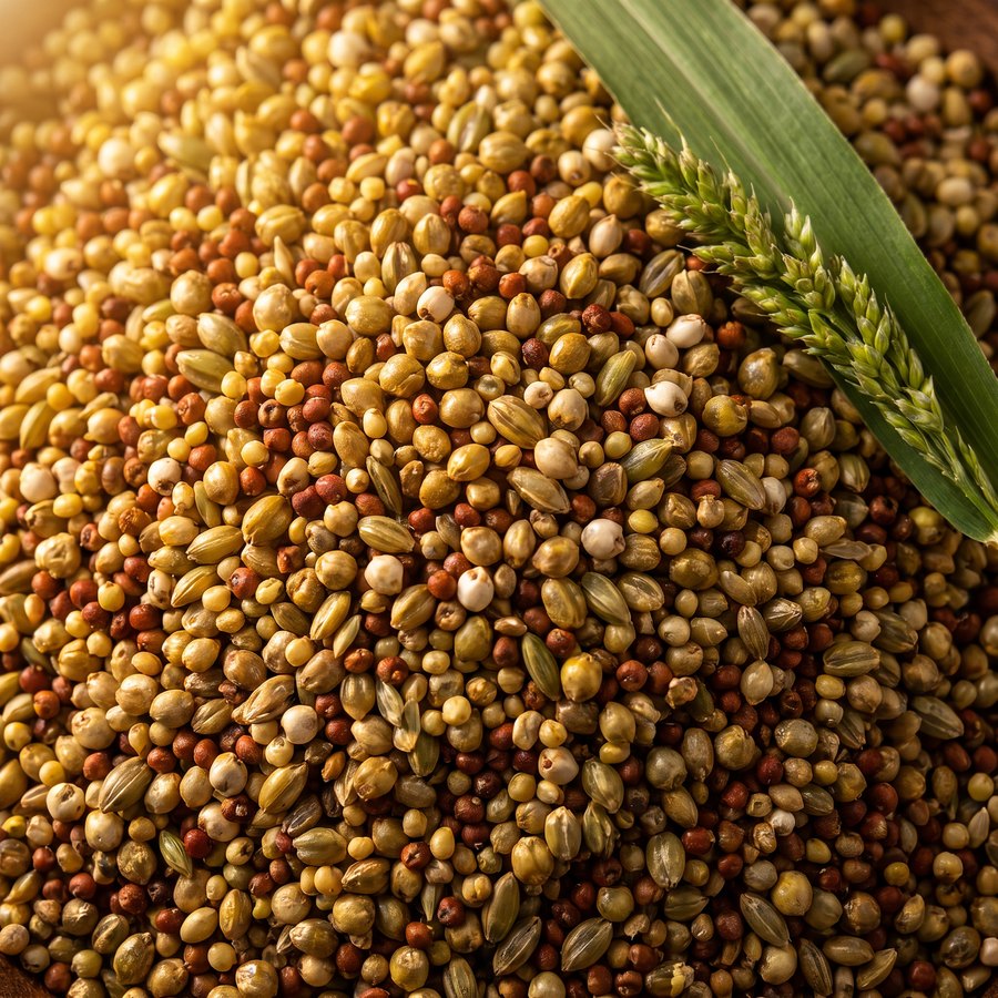 Close-up of mixed millet grains